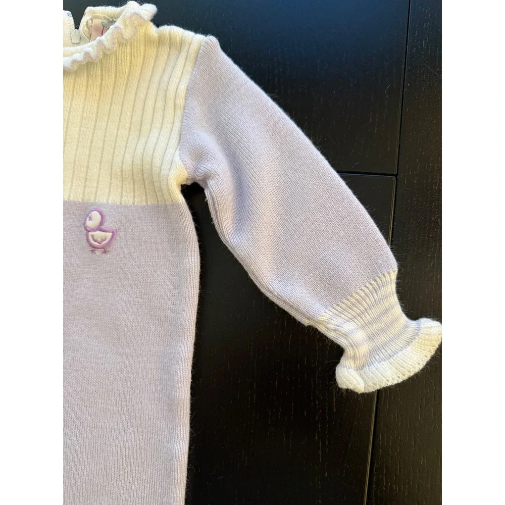 Up Scale Baby Chick Romper Size 0-6 Months Lilac/Cream Knit‎ Long Sleeve